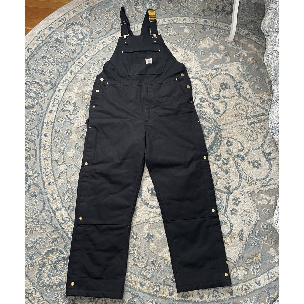 Carhartt Overalls Mens Large Regular Black Bib Workwear Loose Fit OR6682-M